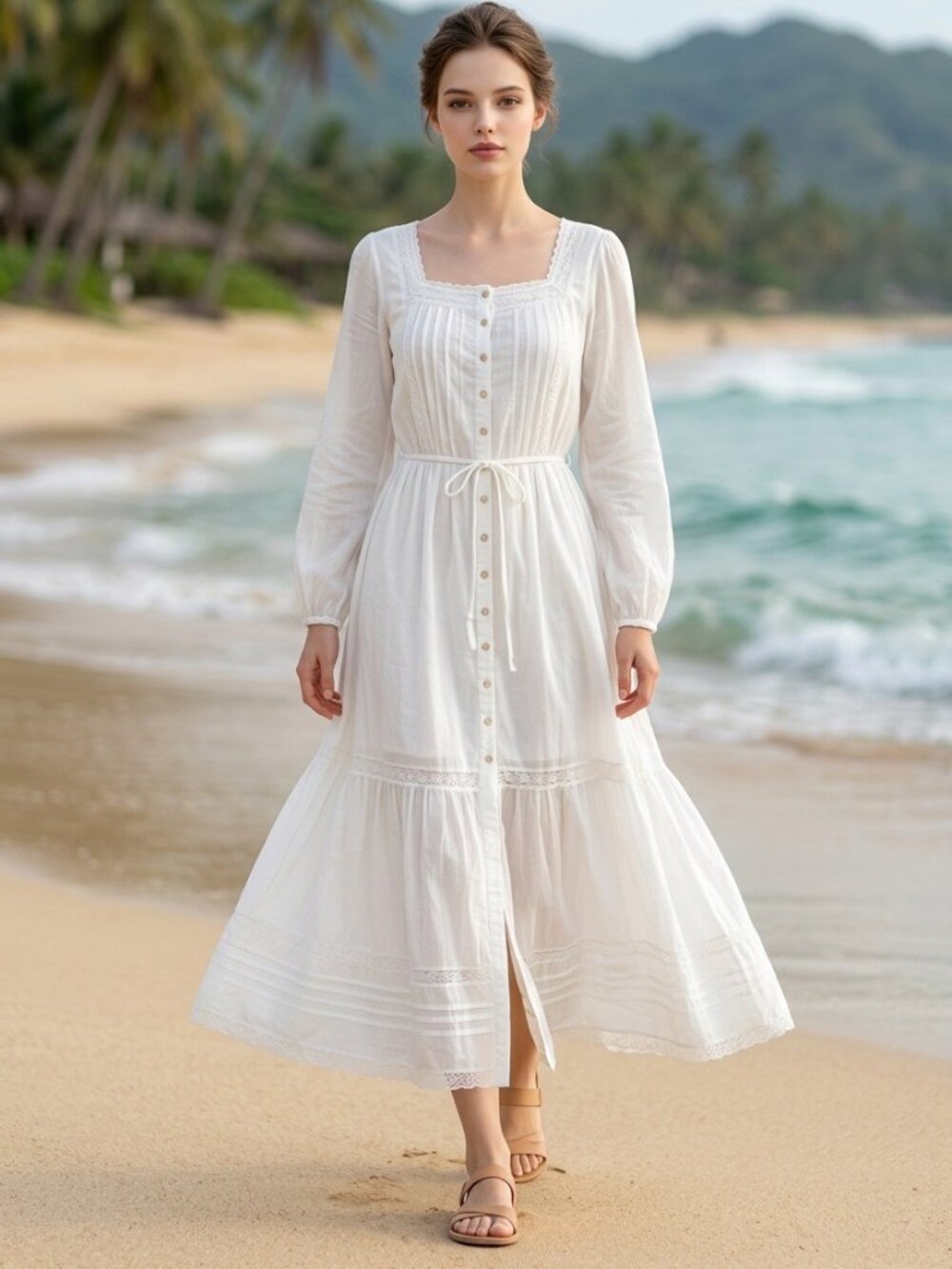 NWT Caroline Constas White Lace Trim Midi Dress XS